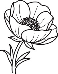 Elegant Black and White Flower Illustration with Detailed Center and Stem