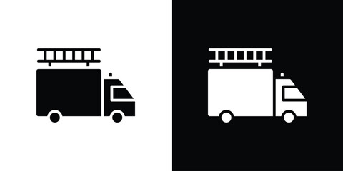 Fire truck icon in flat style, filled black symbol