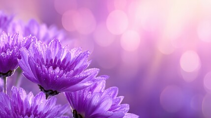 Vibrant purple flowers glistening with dew against a soft bokeh background, evoking tranquility and beauty