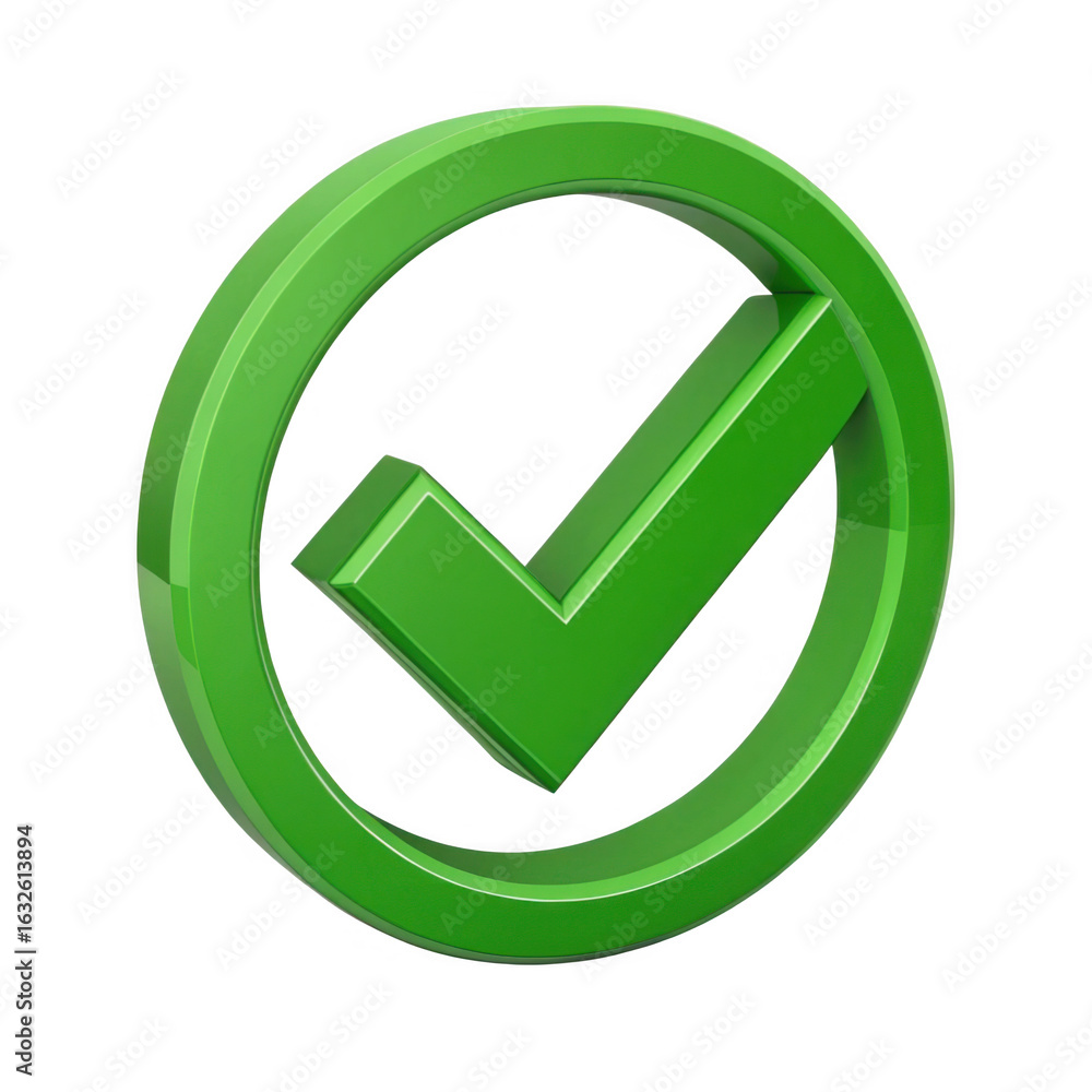 Poster 3d green check mark inside a circle isolated on transparent background
