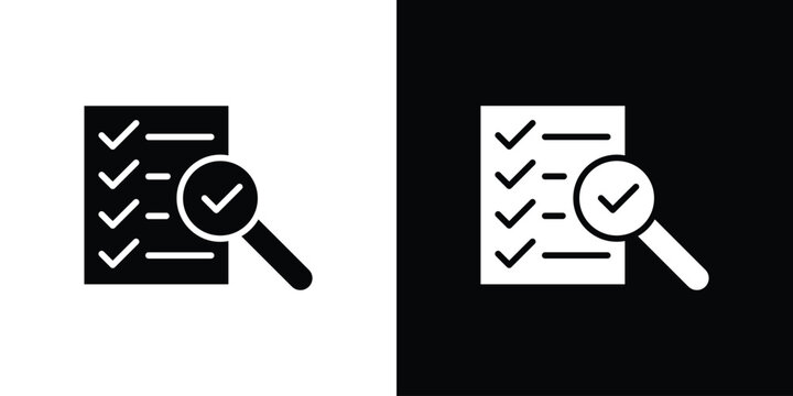 Document verification icon in flat style, filled black symbol
