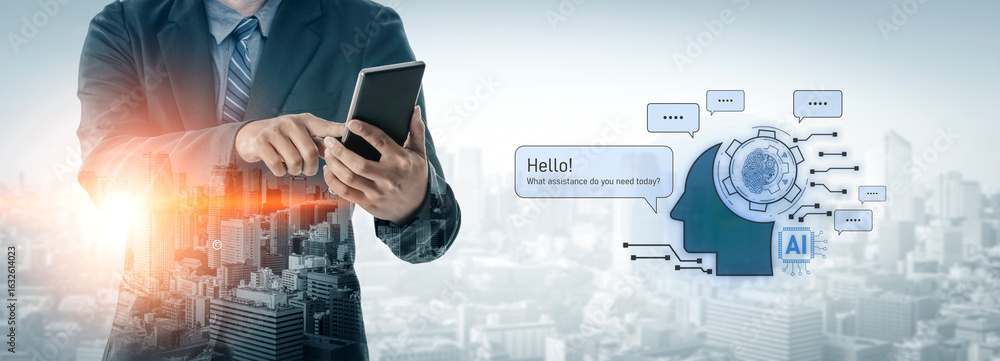 Poster conversational ai assistant enhances chatbot interaction. ai assistant supports queries, answers ins