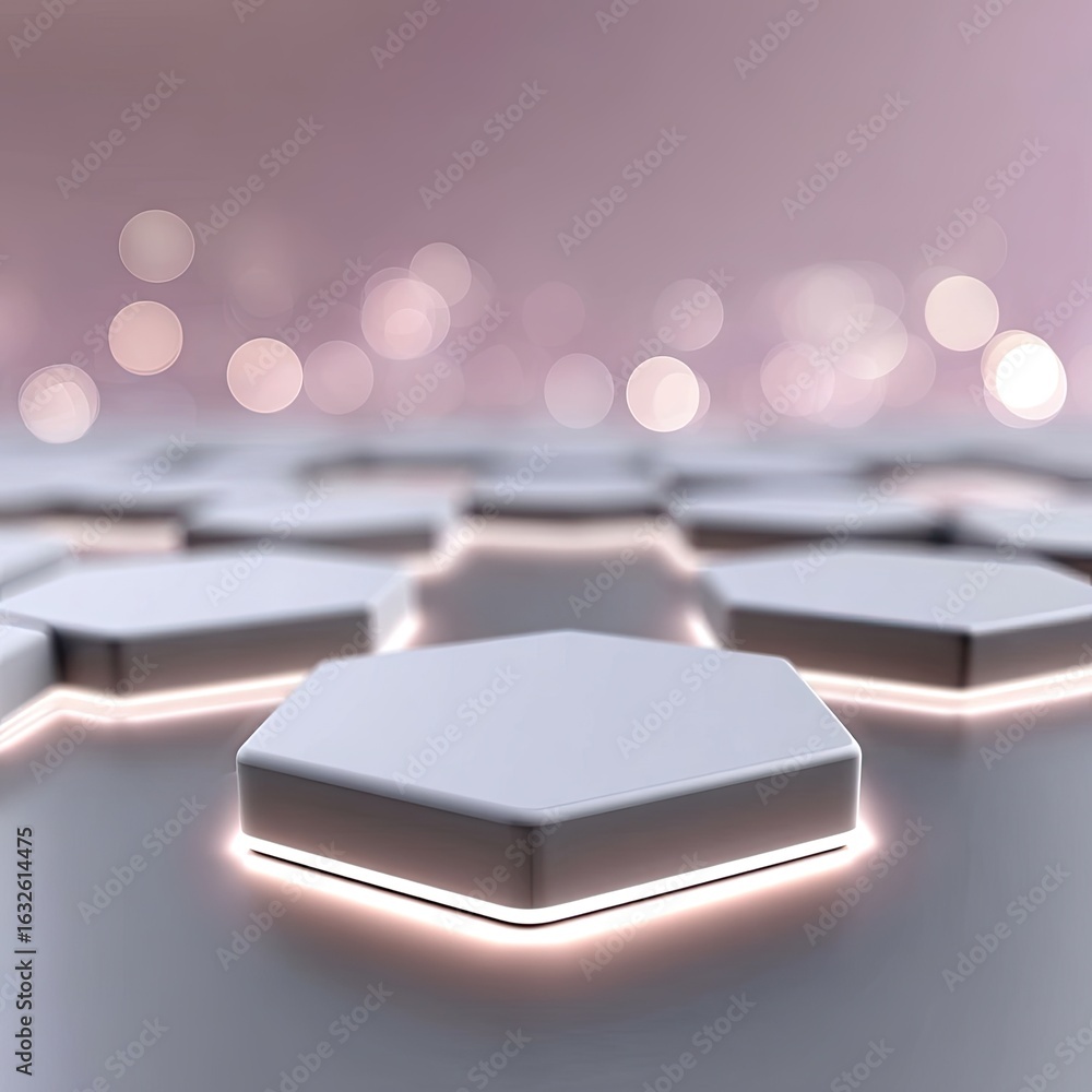 Poster glowing hexagonal honeycomb pattern with neon edges