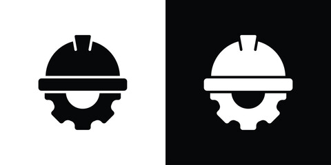 Construction worker icon in flat style, filled black symbol
