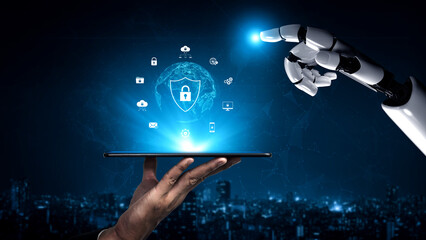 AI artificial intelligence strengthens cybersecurity with intelligent threat detection, virtual...