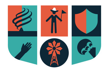 Colorful abstract geometric shapes and stylized figures vector