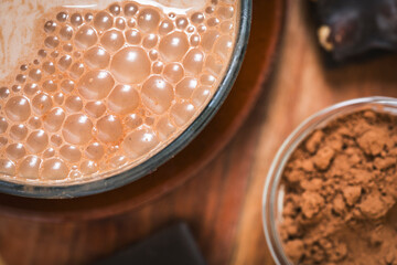 Mug of hot chocolate cocoa with milk