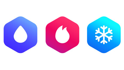water, fire and ice line icons