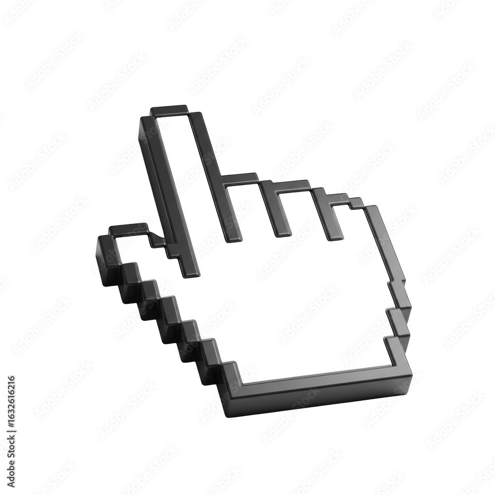Poster 3d pixelated hand cursor isolated on transparent background