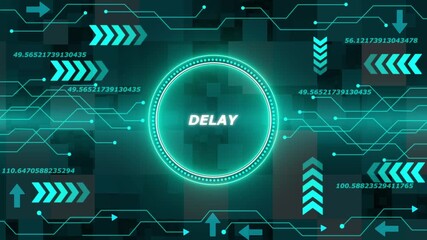 Futuristic Digital Network Circuitry with Glowing Neon Circle and Data Streams Representing Delay - Powered by Adobe