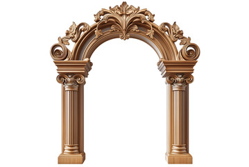 Elegant wooden architectural archway isolated on transparent background