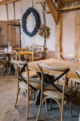 table and chairs in a countryside restaurant in Provence, France