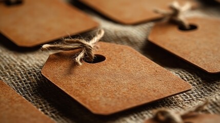 Rustic paper tags on burlap