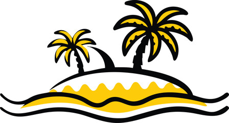 Tropical Island with Yellow Sand and Palm Trees on White Background Art