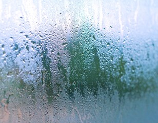 Close-up of a glass surface with condensation patterns.