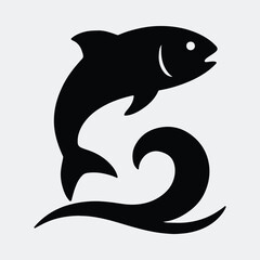 Silhouette salmon leaping over wave aquatic wildlife vector illustration