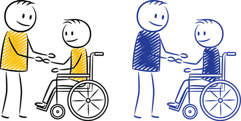 Illustration of caregiver assisting person in wheelchair