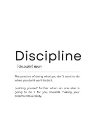 Discipline Definition Wall Art Printable, Motivational Quote Print, Black and White Minimalist Poster, Digital Download Office Decor