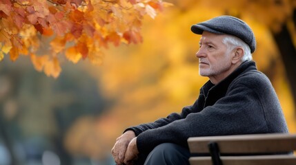 Senior man relaxing on bench in autumn park