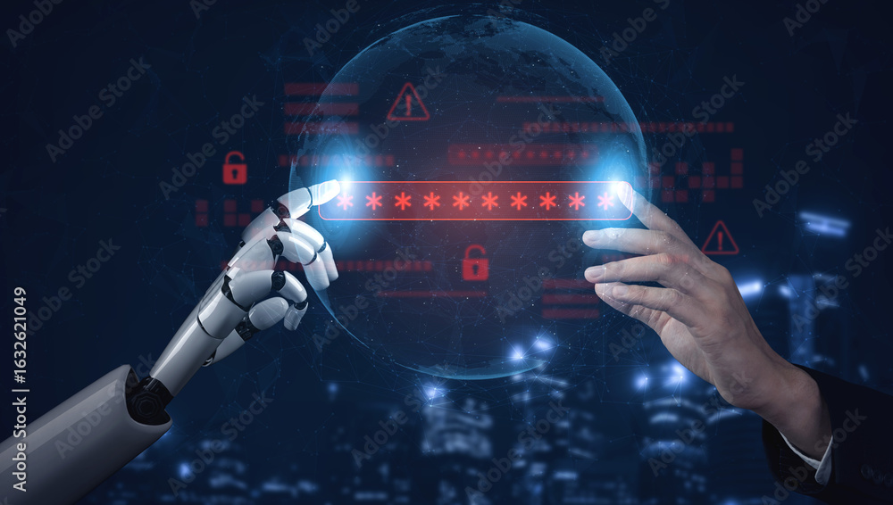 Poster ai-generated password warning alert showing critical cybersecurity threat, password vulnerability, s