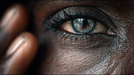 Close-up of a blue-green eye with rich skin texture in 4K - Powered by Adobe