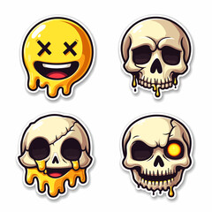 Melting Skull and Smiley Face Sticker Set – Vector Illustration