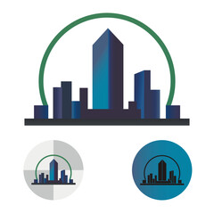 Vector illustration of city landscape high rise buildings. Logo megalopolis, real estate, construction .