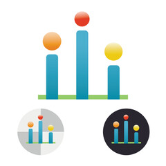 Vector illustration of a bar chart consisting of bars and circles. Leadership position of one person over another. First, second and third place illustration.