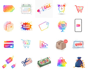 Colorful shopping and sale icons in modern flat design