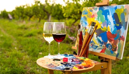 Artistic Wine Tasting in a Lush Vineyard Setting
