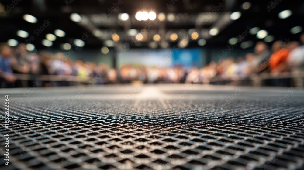 Poster medium shot capturing carboncapture filter fabric textured closely in front of stage sharply in focu