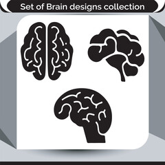 Illustrative Set of Brain Designs Depicting Human Anatomy and Cognitive Functionality for Educational Resources or Medical Presentations