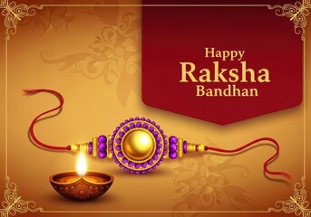 Happy raksha bandhan with a beautifully crafted rakhi and a lit diya, symbolizing the auspicious occasion and sibling affection