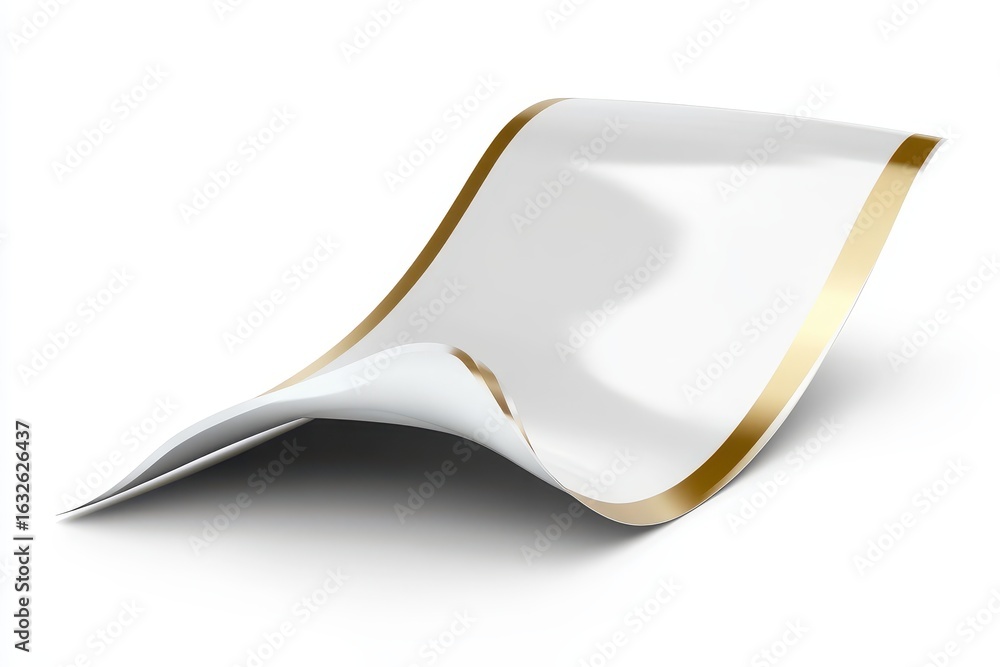 Poster white paper with golden edges in a dynamic curve.