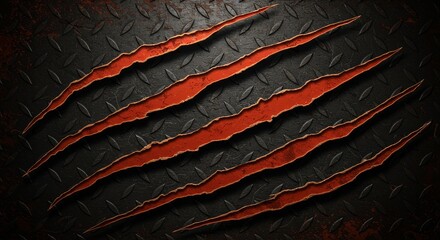 Illustration of claw marks scratches on metal background, abstract grunge texture design