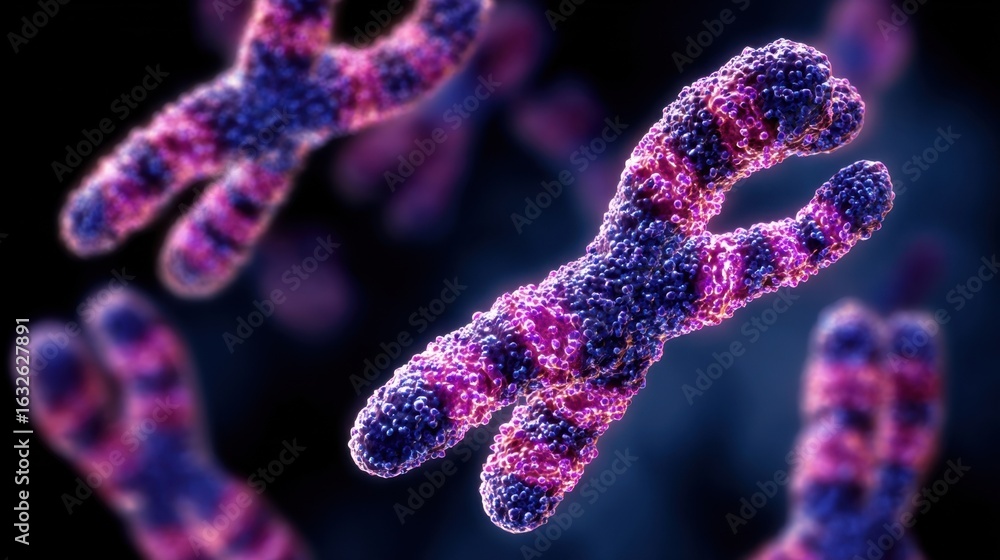 Poster 3d visualization of cellular structure emphasizing chromosomal abnormalities linked to turner syndro