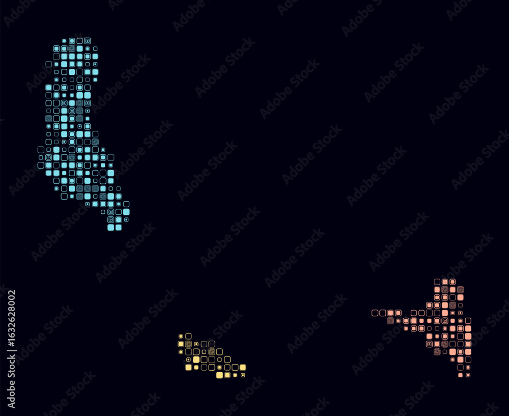 Poster comoros, shape of the country build of colored cells. digital style map of the comoros on dark backg