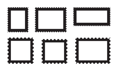 Vintage postage stamp frame with square edges and postal design. Blank rectangle and square postage stamps PNG