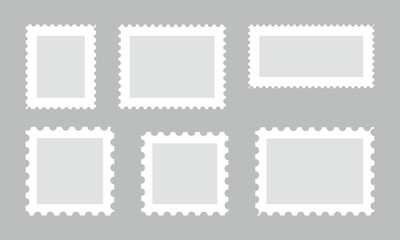 Empty postage stamp borders set vector illustration.