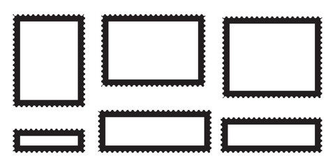 Empty postage stamp borders set vector illustration.