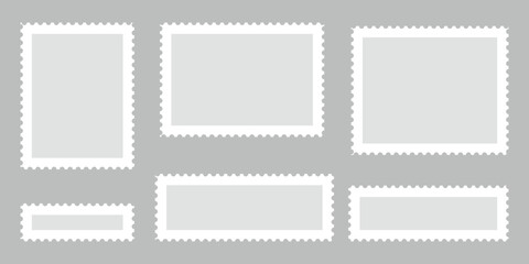 Empty postage stamp borders set vector illustration. Post stamps collection.