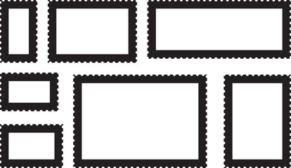 Empty postage stamp borders set vector illustration. Post stamps collection.