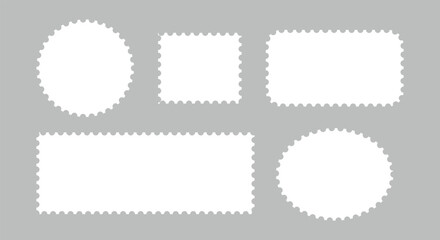 Postage stamp borders set vector. Blank Postage Stamps on gray background. Postage Stamps in flat design.