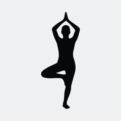Silhouette yoga tree pose for meditation and zen vector illustration