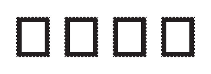 Postage stamp borders set vector. Blank Postage Stamps on gray background. Postage Stamps in flat design.