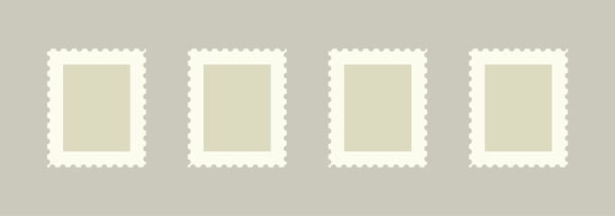 Blank post stamp. Postage frame form, vintage empty postcard stamp frame with perforated border, mail delivery sticker template, philately element. Vector stamps isolated set