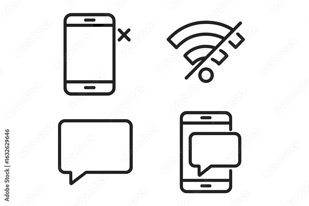 Aufkleber digital disconnection line icon set. no signal, bad connection concepts. smartphone with no service,