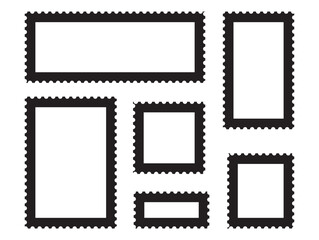 Set of blank rectangle and square postage stamp vector icons. Postage stamp set. Mockup postage stamps. Blank postage stamp borders templates.