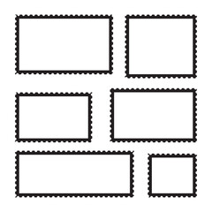 Set of blank rectangle and square Postage stamp frames. Postage stamp vector icons. Postage stamp set. Mockup postage stamps. Blank postage stamp borders templates.