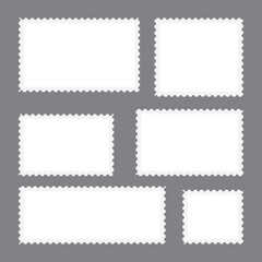 Set of blank rectangle and square Postage stamp frames. Postage stamp vector icons. Postage stamp set. Mockup postage stamps. Blank postage stamp borders templates.